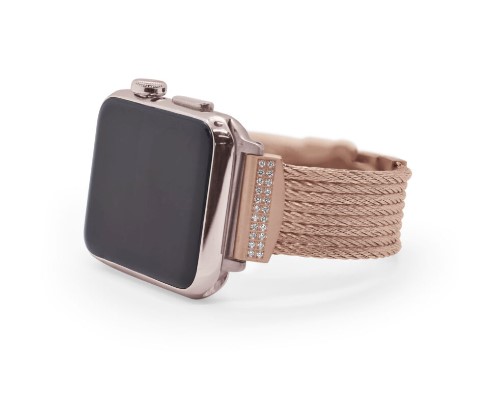 [APL-35-0008-10] Stainless Steel Rose Nautical Cable 8 Row Apple Watch Band With 44 Round Diamonds Weighing 0.37cttw