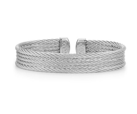 Stainless Steel Grey Nautical Cable Five Row Cuff Bracelet