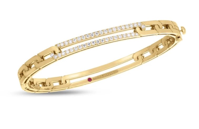 18Kt Yellow Gold Navarra Pave Link Bangle With (42) Round Diamonds Weighing 0.54cttw