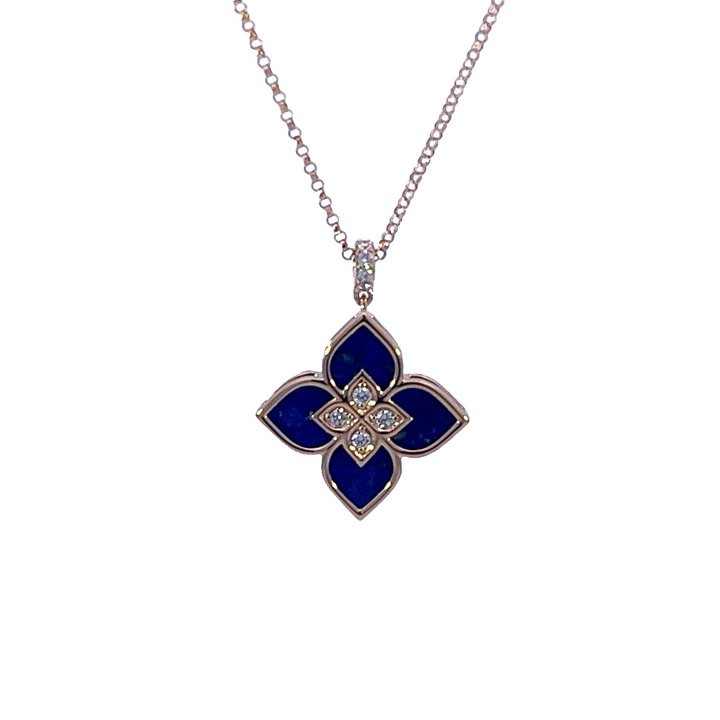 18Kt Yellow Gold Venetian Princess Pendant With Blue Lapis Weighing 2.95ct And (8) Round Diamonds Weighing 0.10ct