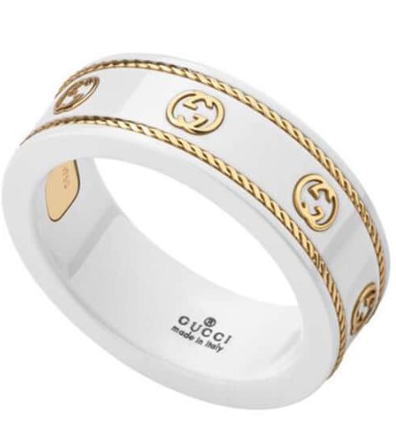 18Kt Yellow Gold White Enamel Thin Icon Band