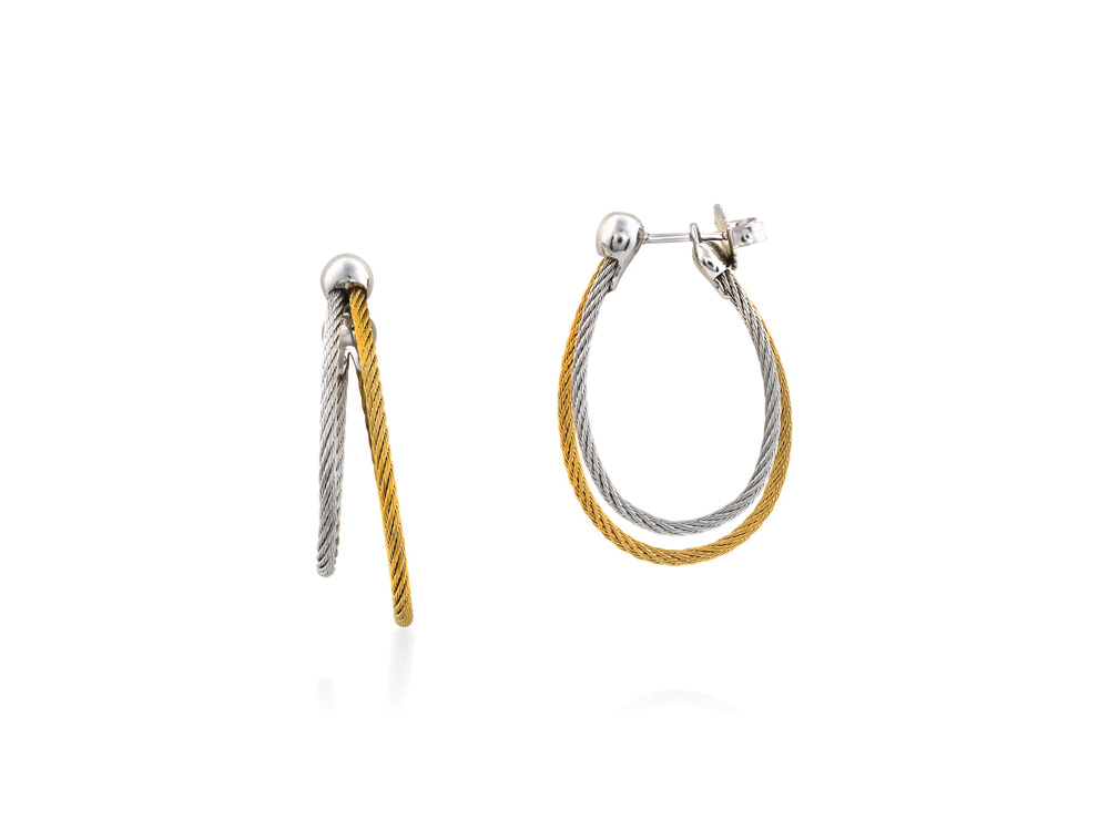 Stainless Steel Yellow And Grey Nautical Cable Two Row Oval Hoop Earrings