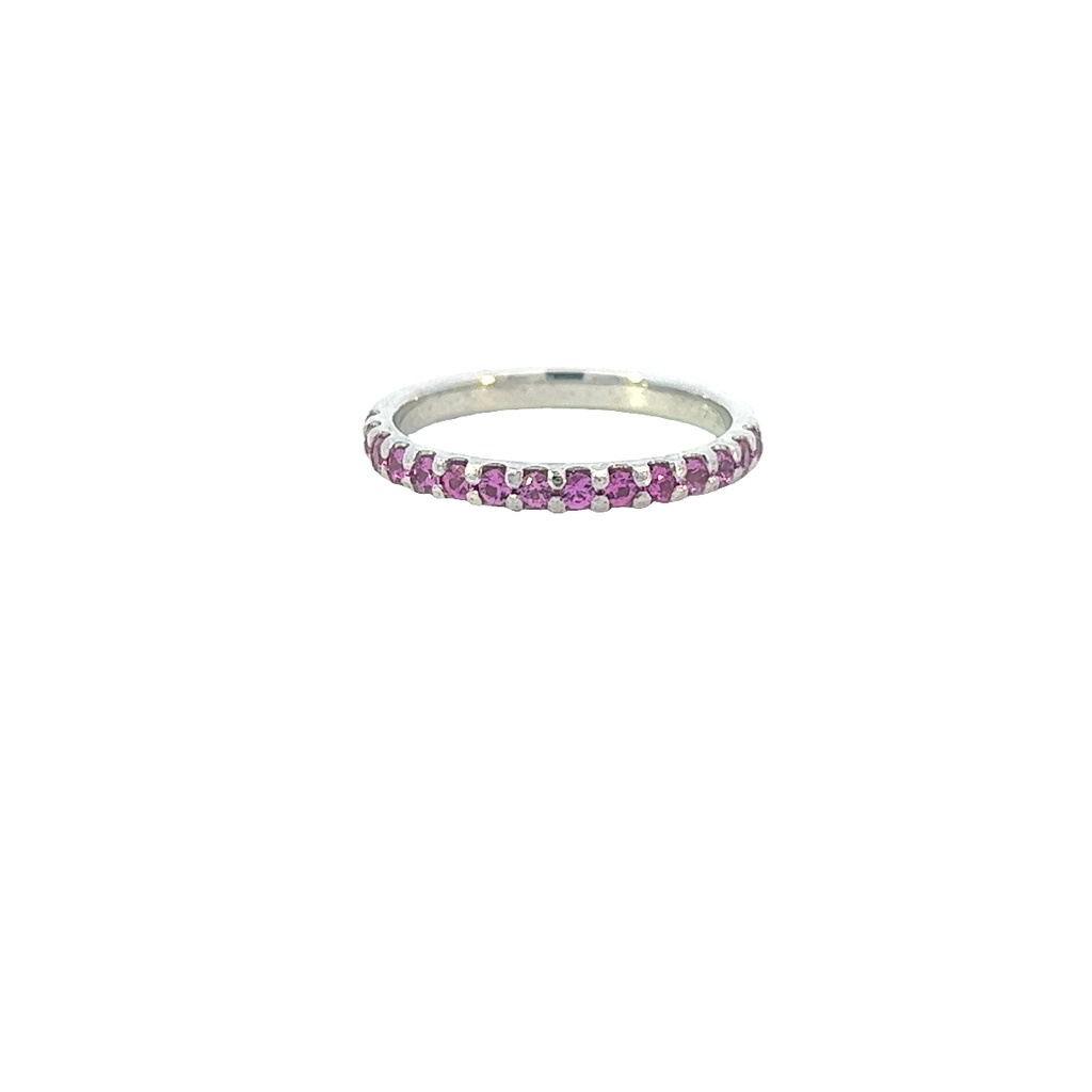 14Kt White Gold Half Eternity Band With 15 Round Pink Sapphires Weighing 0.75cttw Sz7.75