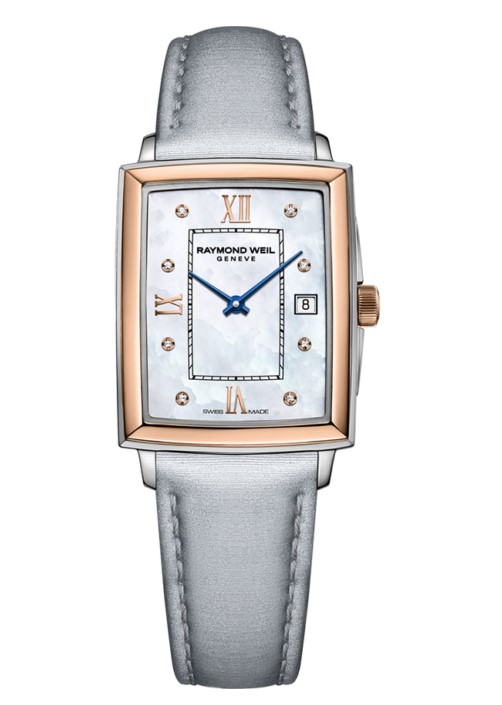 22.6x28.1mm Toccata Mother Of Pearl Dial Watch With A Gray Leather Strap And (8) Round Diamonds Weighing 0.03cttw