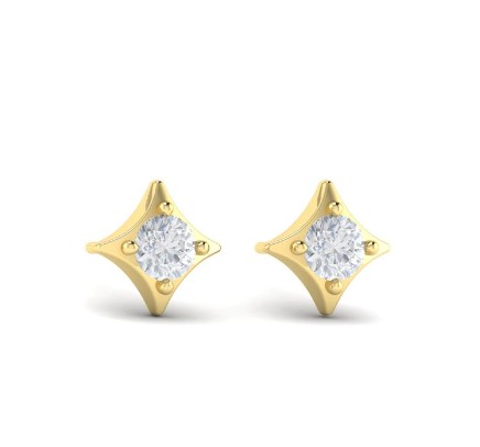 14Kt Yellow Gold Estrella Star Stud Earrings With 2 Round Diamonds Weighing 0.51cttw