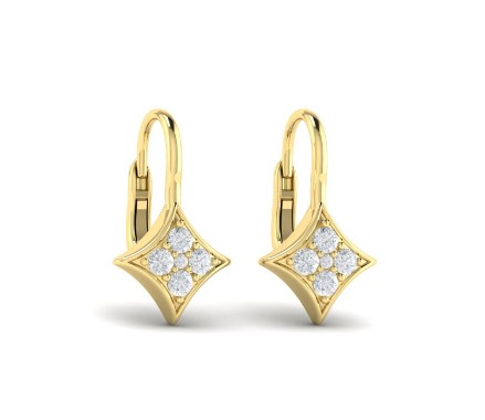 14Kt Yellow Gold Estrella Star Drop Earrings With 10 Round Diamonds Weighing 0.43cttw