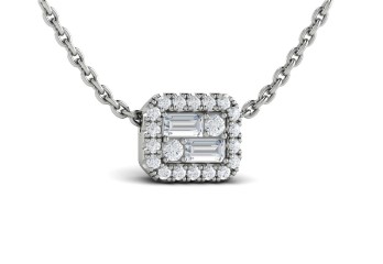 14Kt White Gold Karina Pendant Necklace With 2 Baguette Diamonds And 20 Round Diamonds Weighing 0.50cttw