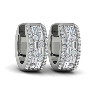 14Kt White Gold Karina Huggie Hoops With 68 Round Diamonds And 12 Baguette Diamonds Weighing 1.10cttw
