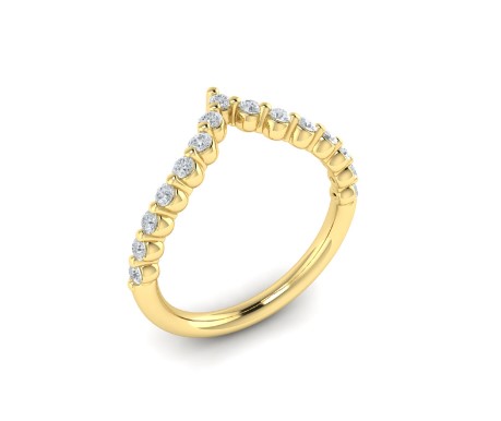 14Kt Yellow Gold Sofia Chevron Ring With 15 Round Diamonds Weighing 0.37cttw