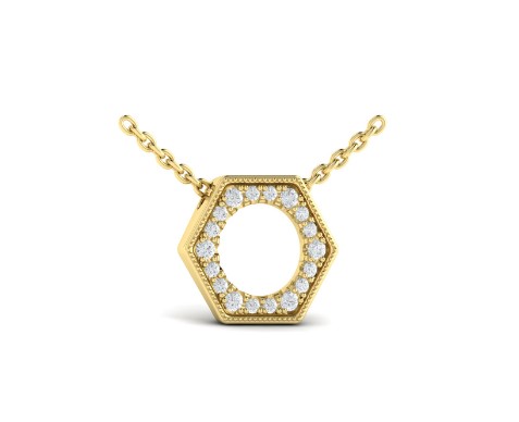14Kt Yellow Gold Serafina Open Honeycomb Necklace With 18 Round Diamonds Weighing 0.30cttw