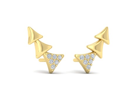 14Kt Yellow Gold Miravel Trinity Ear Climbers With 12 Round Diamonds Weighing 0.10cttw