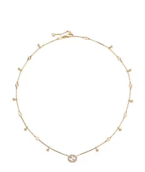 [YBB729402002] 18Kt Yellow Gold Interlocking GG Necklace With 36 Round Diamonds Weighing 0.25cttw