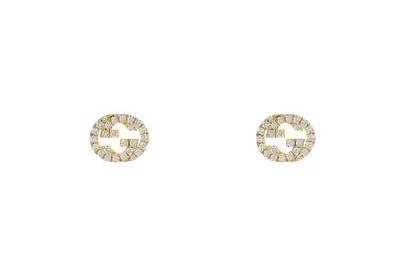 18Kt Yellow Gold Interlocking GG Studs With 52 Round Diamonds Weighing 0.35cttw