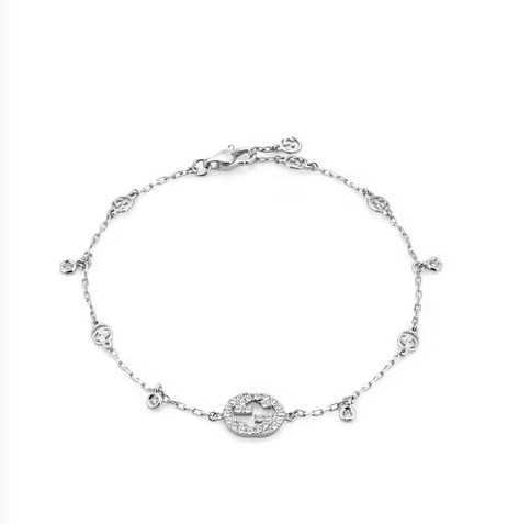 18Kt White Gold Interlocking GG Bracelet With 30 Round Diamonds Weighing 0.20cttw