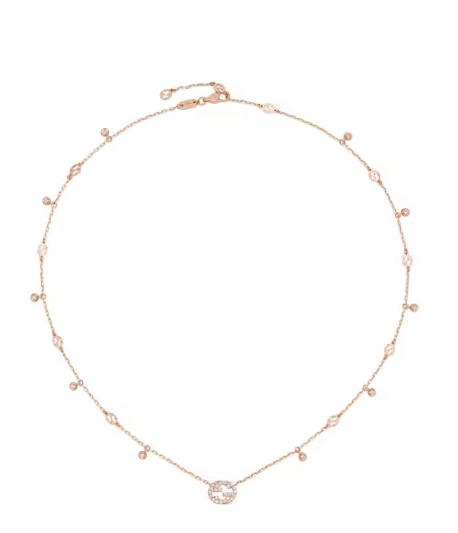 18Kt Rose Gold Interlocking GG Necklace With 37 Round Diamonds Weighing 0.27cttw