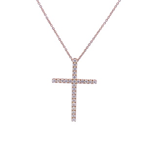 18Kt Yellow Gold Cross Pendant Necklace With 26 Round Diamonds Weighing 0.30cttw