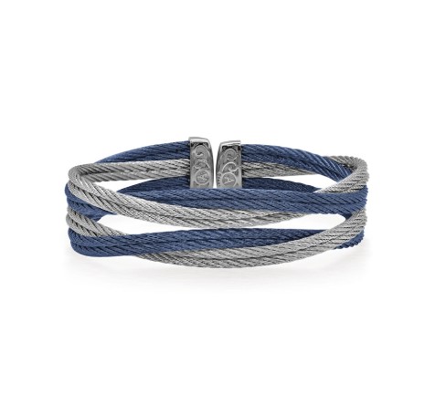Stainless Steel Blueberry And Grey Nautical Cable Entwine Cuff Bracelet