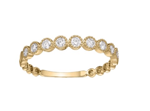 18Kt Yellow Gold Vintage Bezel Band With 9 Round Diamonds Weighing 0.33cttw