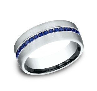 14Kt White Gold 7.5mm Band With 20 Round Sapphires Weighing 0.40cttw