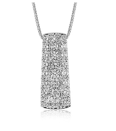 18Kt White Gold Multi Row Pendant Necklace With (38) Round Diamonds Weighing 1.52cttw