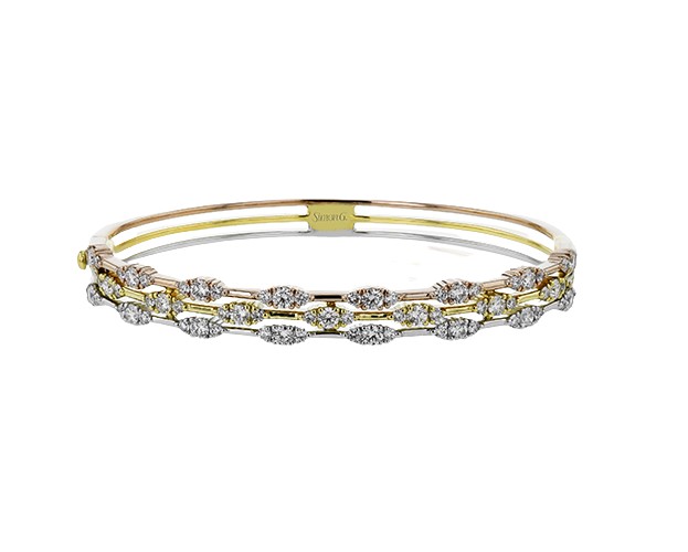 18Kt Tri-Tone Bangle With Three Rows Of (69) Round Diamonds Weighing 2.70cttw