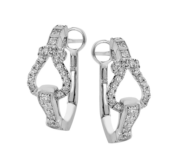 18Kt White Gold Buckle Hoop Earrings With (56) Round Diamonds Weighing 0.68cttw