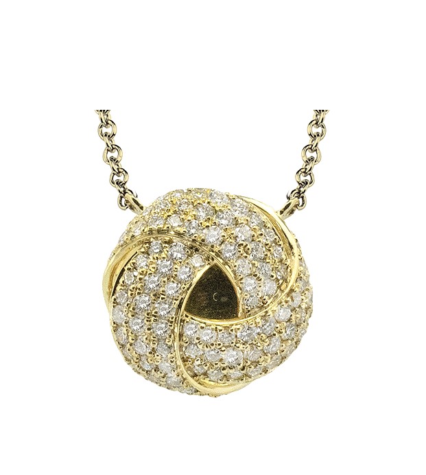 18Kt Yellow Gold Knot Pendant Necklace With (99) Round Diamonds Weighing 0.53cttw