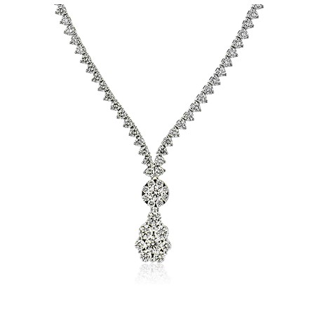 18Kt White Gold Drop Pendant Necklace With (107) Round Diamonds Weighing 4.55cttw
