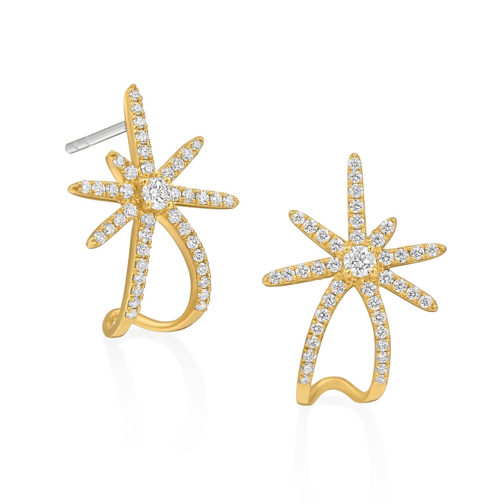 18Kt Yellow Gold Starburst Drop Earrings With (84) Round Diamonds Weighing 0.70cttw