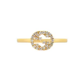 [YBC729412002012] 18Kt Yellow Gold Interlocking GG Ring With 26 Round Diamonds Weighing 0.12cttw