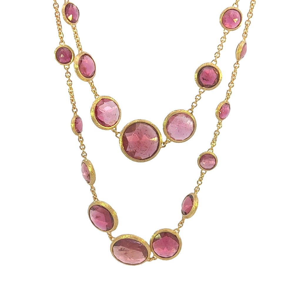 18Kt Yellow Gold Pezzi Unici Necklace With (50) Pink Tourmalines 36"