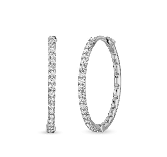 18Kt White Gold Hoop Earring With 21 Round Diamonds Weighing 0.11cttw