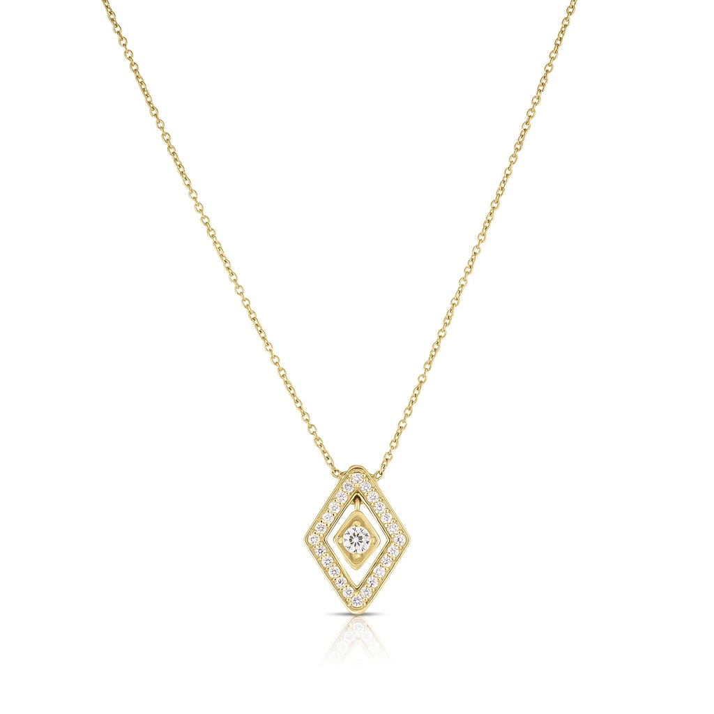 18Kt Yellow Gold Lozenge Pendant Necklace With (25) Round Diamonds Weighing 0.27cttw