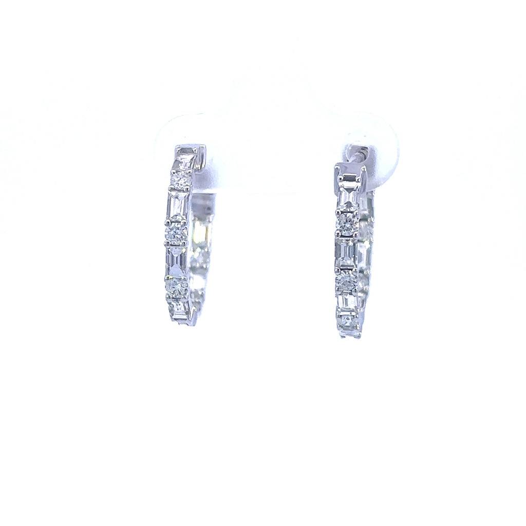 14Kt White Gold In/Out Hoops With 10 Round Diamonds Weighing 0.39ct And 14 Baguette Diamonds Weighing 1.16ct