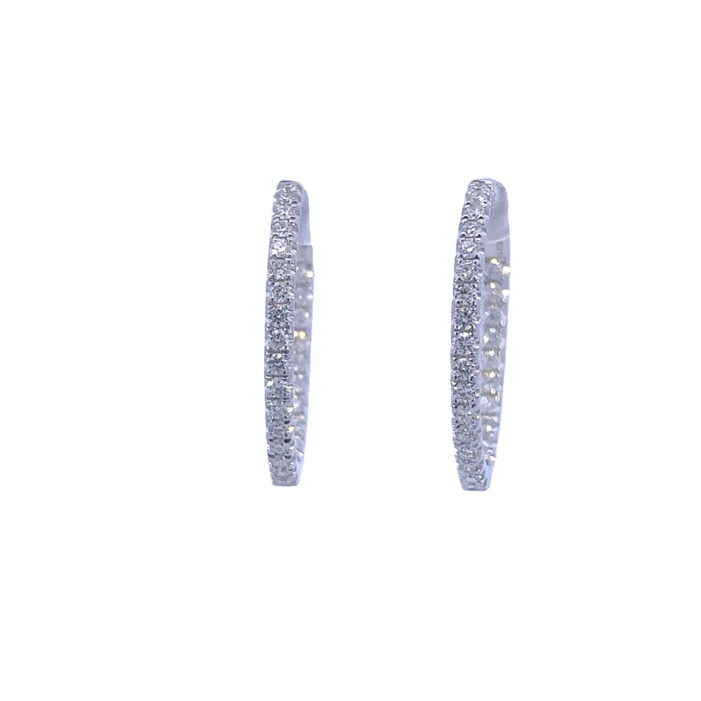14Kt White Gold In/Out Hoops With 54 Round Diamonds Weighing 1.19cttw