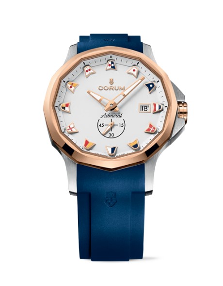 42mm Admiral Rose Gold Bezel White Dial Watch With A Blue Rubber Strap