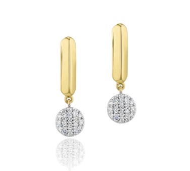 14Kt Yellow Gold Knife Edge Infinity Drop Earrings With (38) Round Diamonds Weighing 0.16cttw