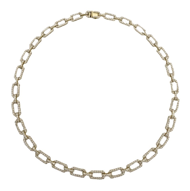 14Kt Yellow Gold Link Necklace With 595 Round Diamonds Weighing 10.35cttw