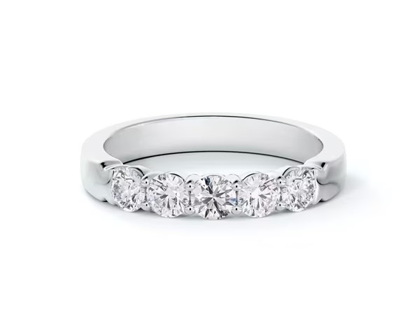 Platinum Five Stone Band With Round Diamonds Weighing 0.74cttw