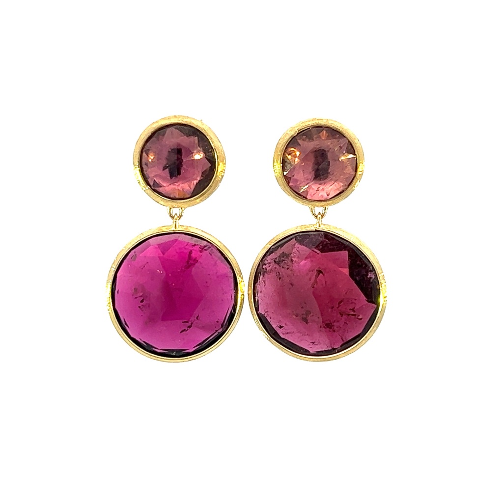 18Kt Yellow Gold Pezzi Unici Drop Earrings with (4) Round Pink Tourmalines