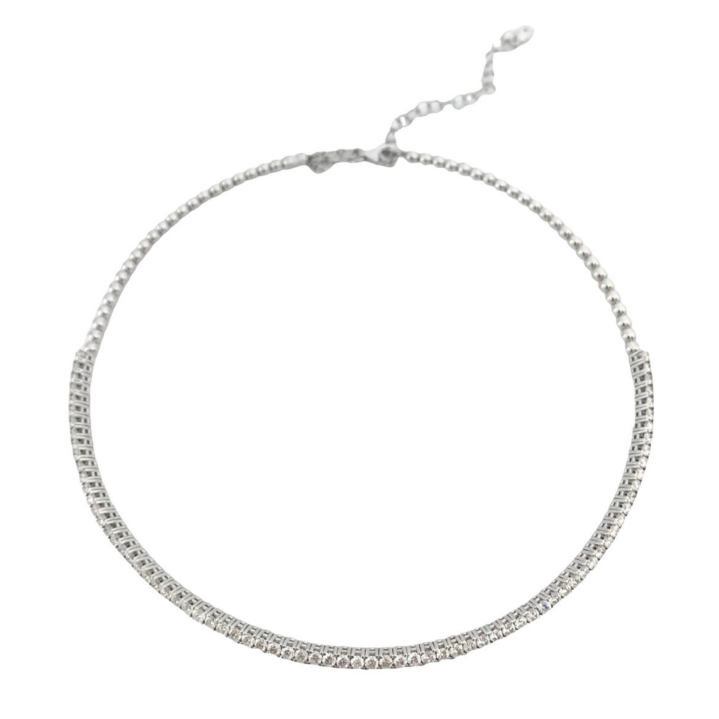 18Kt White Gold Adjustable Choker Necklace With (76) Round Diamonds Weighing 3.01cttw