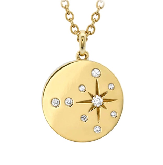 18Kt Yellow Gold Luna Starburst Pendant With (9) Round Diamonds Weighing 0.05cttw