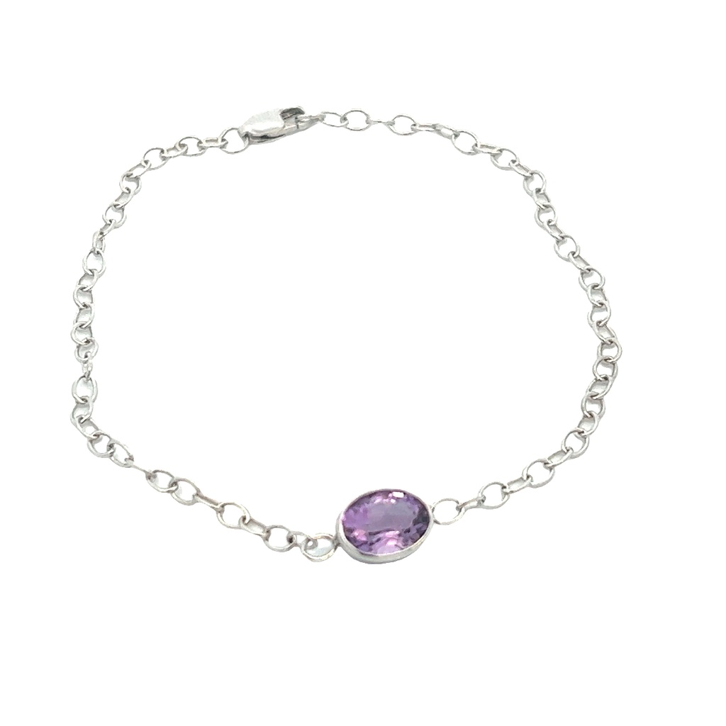 14Kt White Gold Bracelet With A Bezel Set Amethyst Weighing 1.13ct