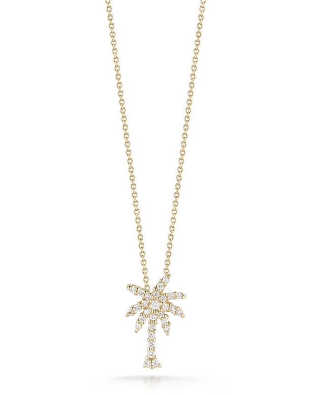 18Kt Yellow Gold Tiny Treasures Palm Tree Necklace With (29) Round Diamonds Weighing 0.16cttw
