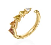 18Kt Yellow Gold Five Stone Orange Sapphire And Diamond Tatau Ring