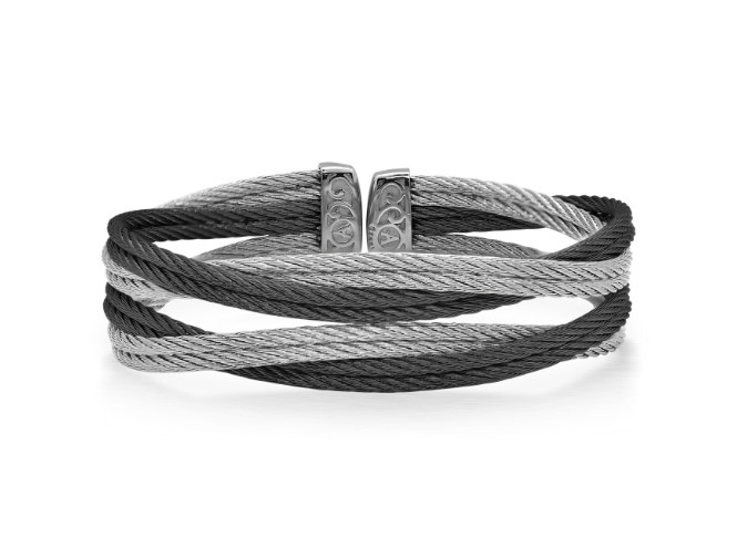Stainless Steel Black And Grey Nautical Cable Entwine Cuff Bracelet