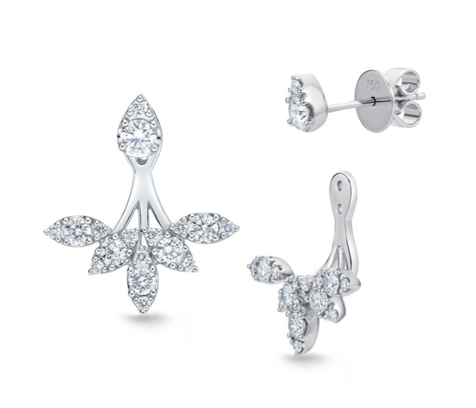 18Kt White Gold Petal Studs And Jackets With (34) Round Diamonds Weighing 1.19cttw