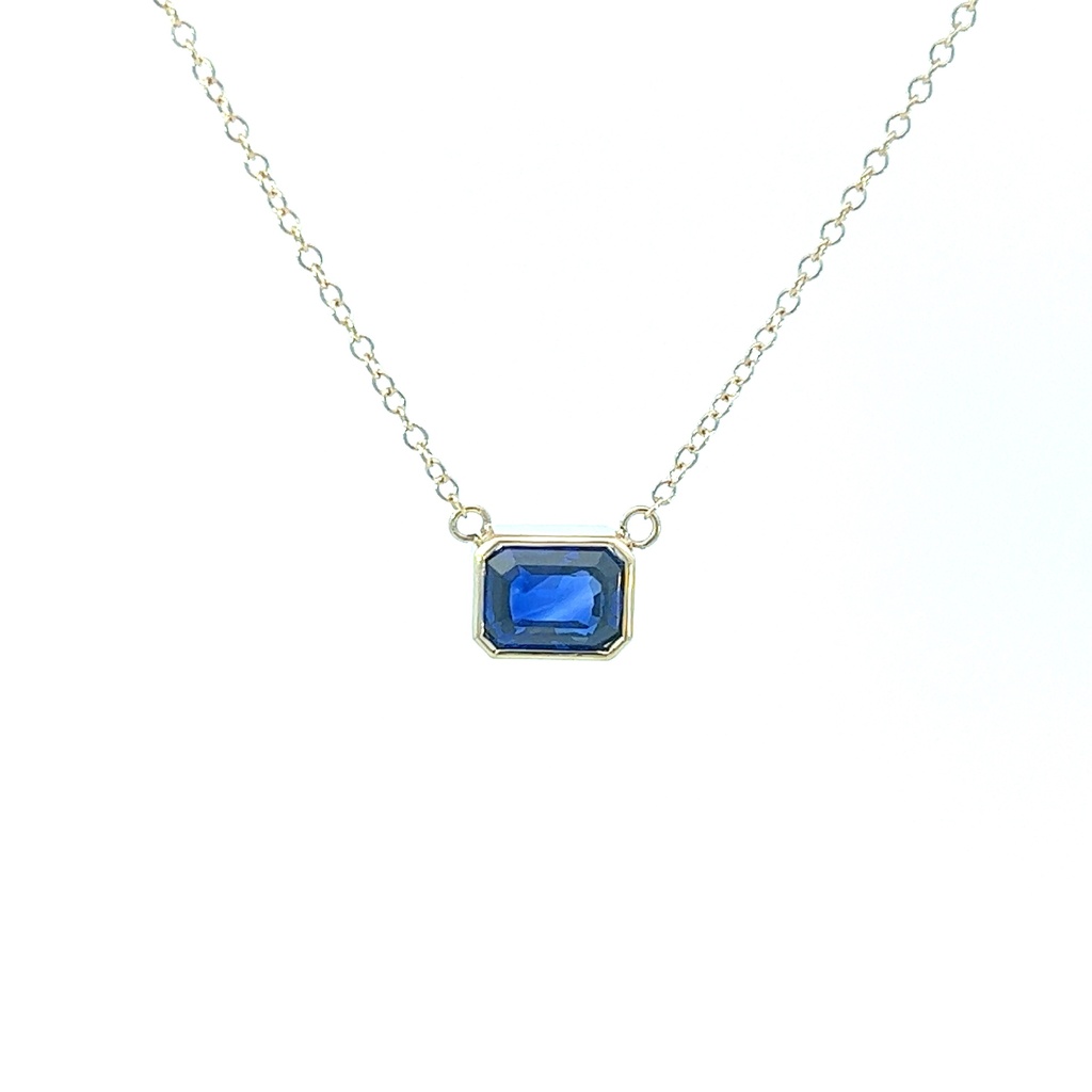 [S04873] 14Kt Yellow Gold Bezel Set Radiant Cut Sapphire Necklace 2.15cttw