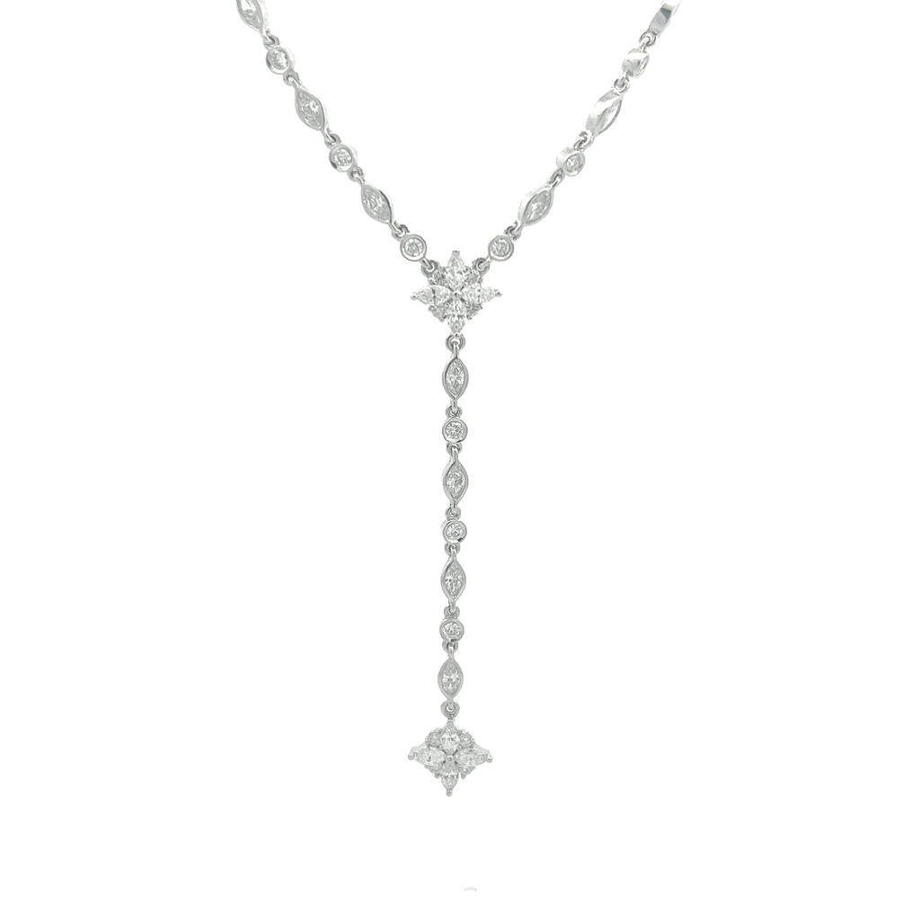 18Kt White Gold Lariat Necklace With Marquise And Round Diamonds Weighing 4.08cttw