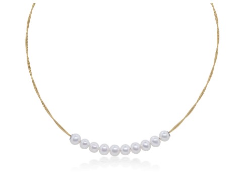 [08-37-P901-01] Stainless Steel Yellow Nautical Cable Necklace With 10 Freshwater Pearls